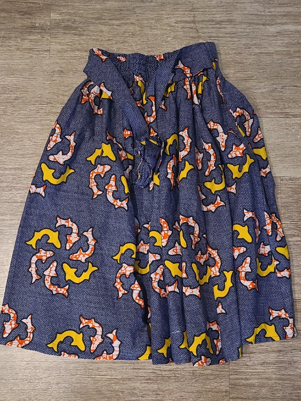 Vintage Navy Skater Skirt with Yellow & Coral Goldfish Print